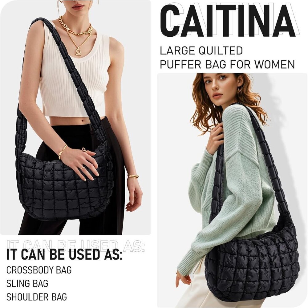 Puffer Bag Women Quilted Tote Large Water-Resistant Cotton Padded - Picture 2 of 9